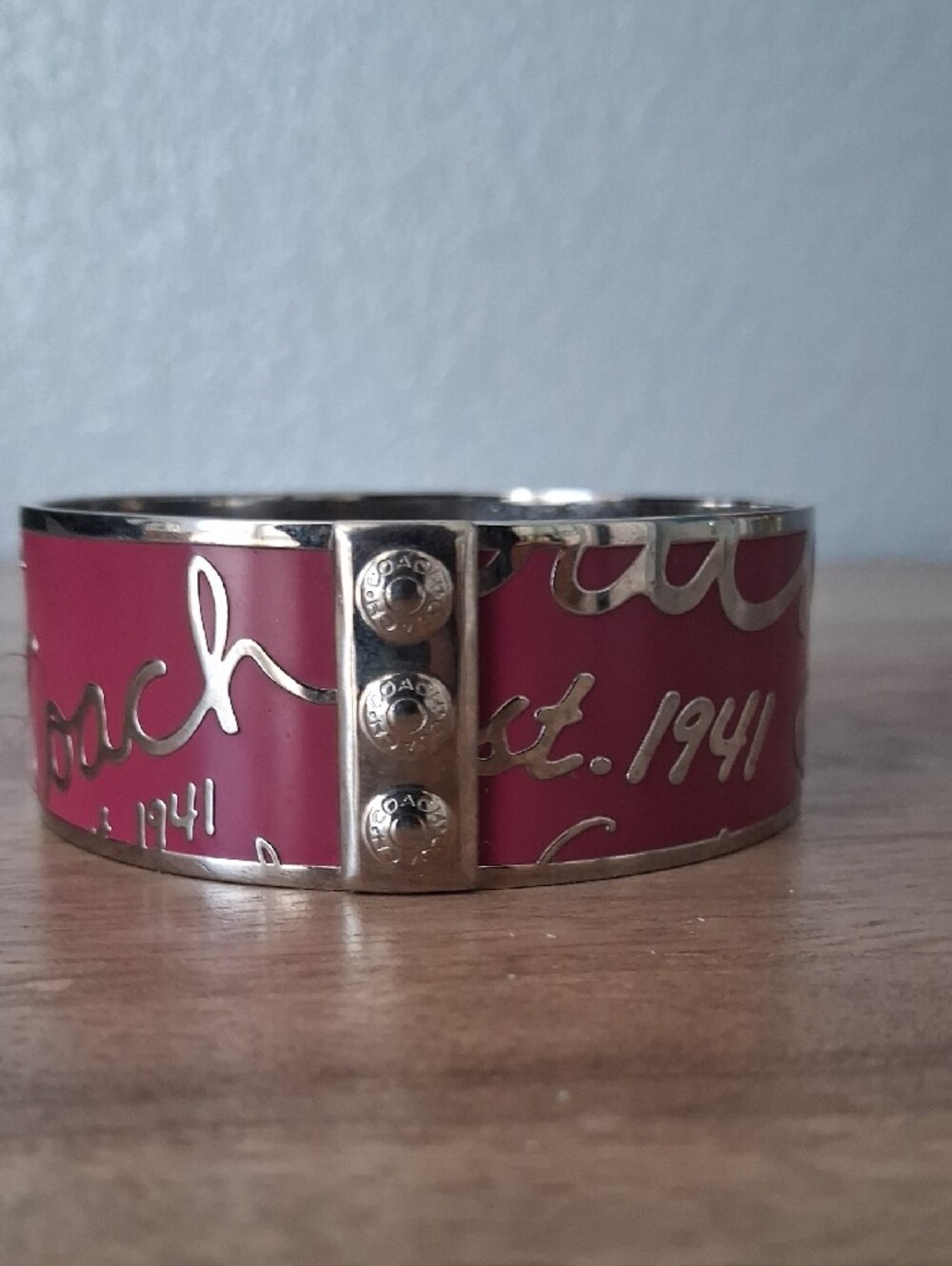 Coach Pink Enamel Script Bangle with Gold Trim - Picture 2 of 8
